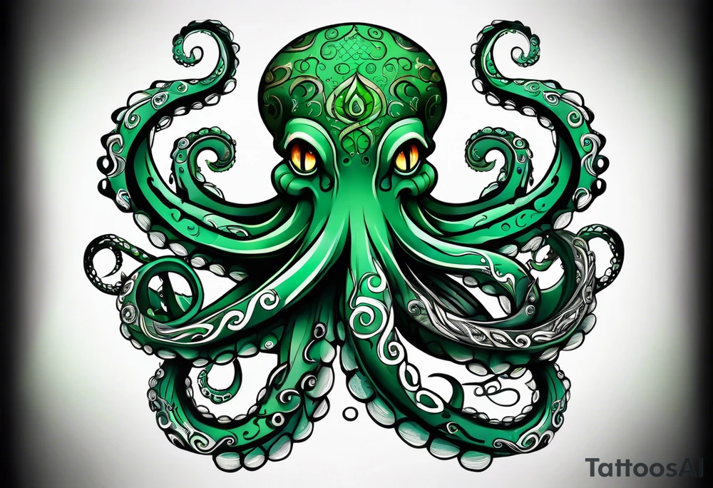 Electric octopus peacefull green tattoo idea