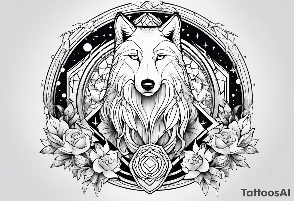 Futuristic design for Virgo and wolves tattoo idea