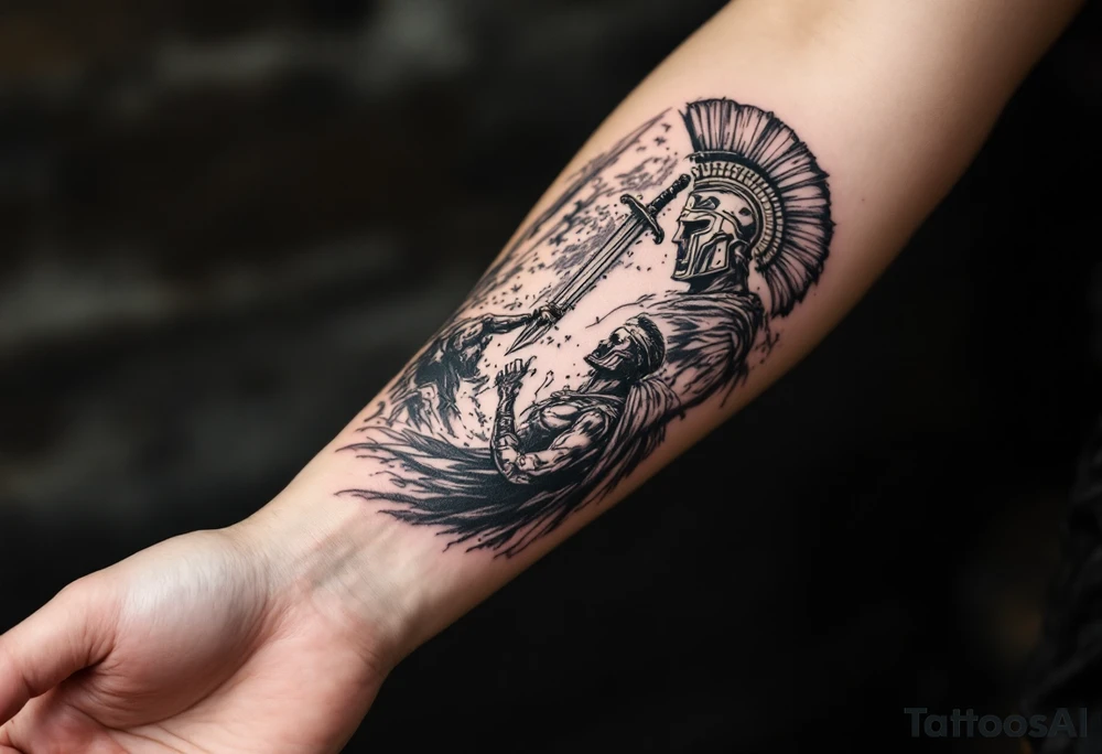 roman gladiator arena fight sword fight tattoo idea