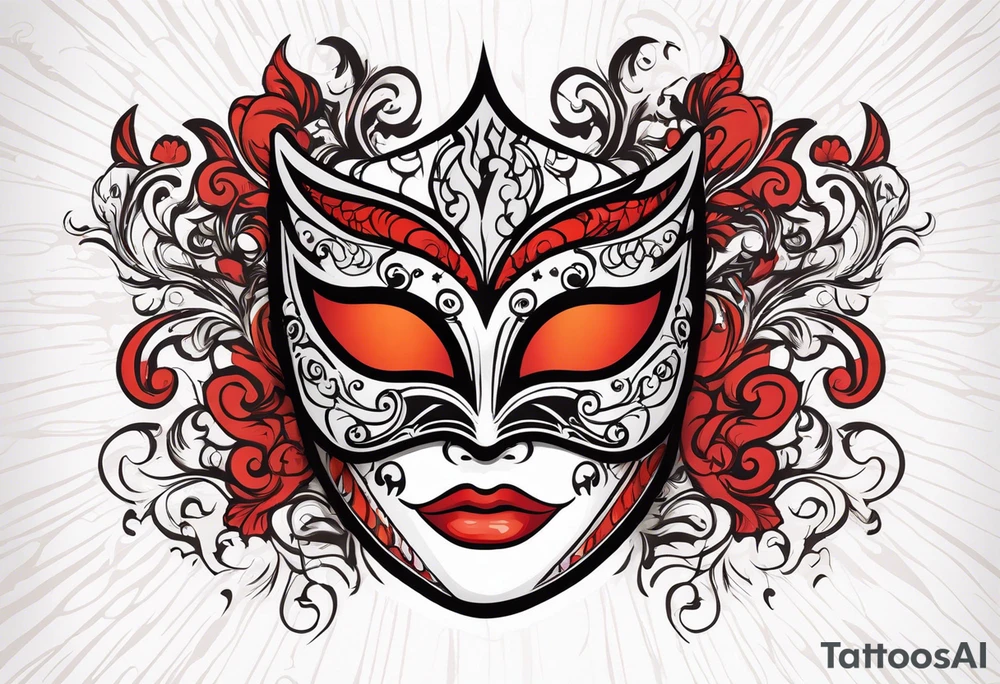 Male masquerade mask with red smoke tattoo idea