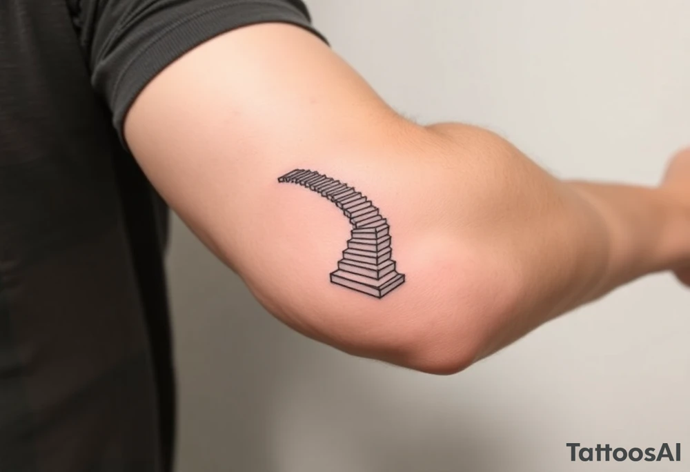 Simple.
An infinite stairs around the right arm like an armband.
Path exploring the universe. tattoo idea