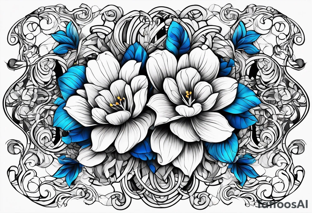 Abstract Chery flovers in blue line tattoo idea