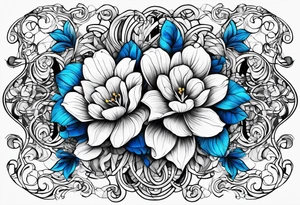 Abstract Chery flovers in blue line tattoo idea