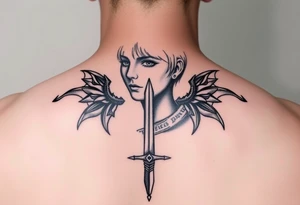 Joan of arc (with short hair and realistic) gothic style with a sword tattoo idea