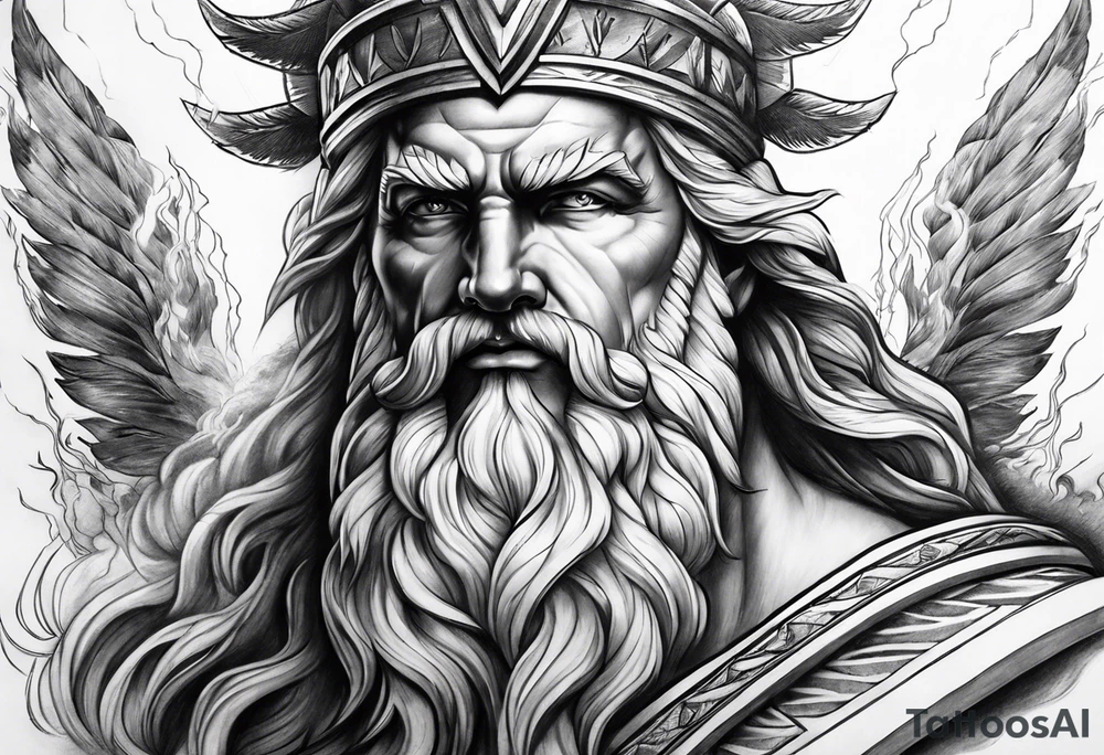 Realistic Zeus with lightning bolt tattoo idea
