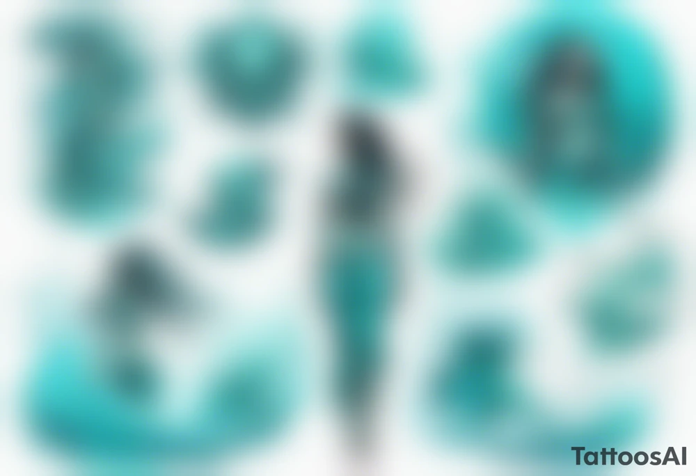 a turquoise Na'vi woman standing in the sea surrounded by crashing waves tattoo idea