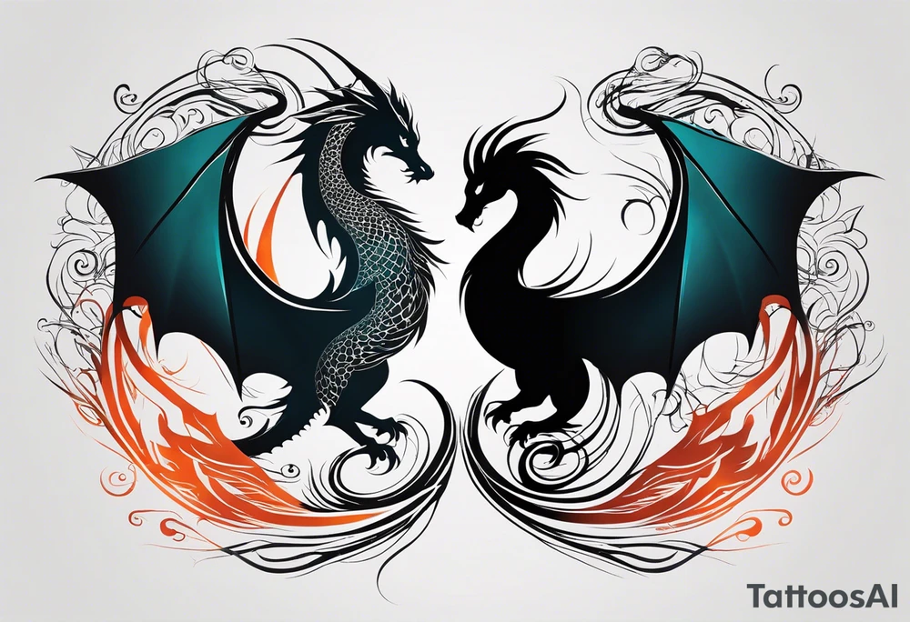 For a Gen Z-inspired dragon and phoenix tattoo, think of a clean, minimalist design that combines symbolism with bold, sleek lines. Imagine a dragon and phoenix spiraling together in a yin-yang-inspired layout. The dragon has a slightly abstract, modern shape, with sharp, flowing lines to show power, resilience, and wisdom, while the phoenix is rendered with sweeping curves and minimal detailing, symbolizing rebirth, growth, and transformation.

Both creatures should interact harmoniously, representing balance and duality. To keep it meaningful, focus on line work rather than intricate shading—clear, open spaces allow the tattoo to feel light and energetic. Adding small symbols, like stars or a faint galaxy backdrop, can enhance the "rising from ashes" and "strength through challenge" themes. This design will appeal timelessly while resonating with Gen Z’s love for symbolism and simplicity. tattoo idea