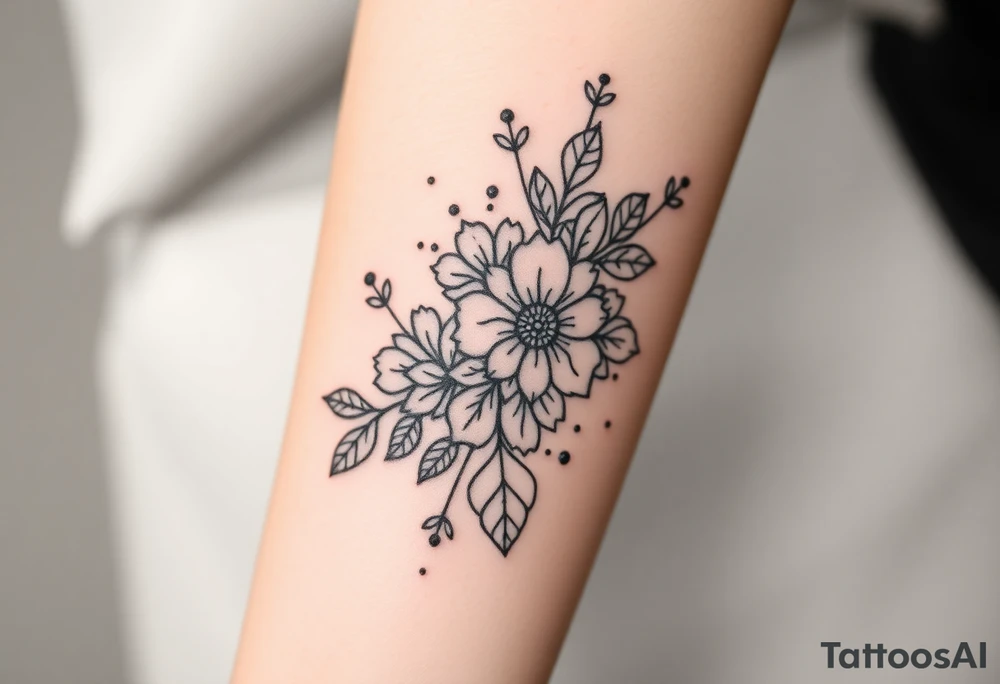floral composition with japanese vibe, mutiple ornemental patern and leaf tattoo idea