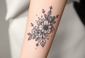 floral composition with japanese vibe, mutiple ornemental patern and leaf tattoo idea