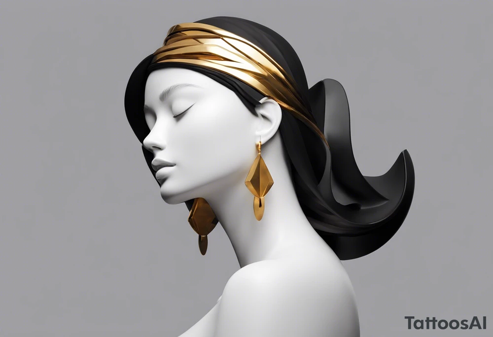 Esboço minimalista em arte digital estilo traços
de Oxum Opará. Figura feminina de perfil,
dançando com leveza e movimento. Cabeça com
coroa e contas, cabelo em trança. Mão esquerda
com Abebé (espelho), mão direita com adaga.
Posicionada aos pés de uma cachoeira. tattoo idea
