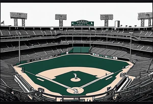 Fenway park walls outline with dog print centered in the middle of the infield tattoo idea