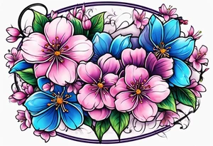 Stars, pinks, purple, blues and cherry blossoms tattoo idea