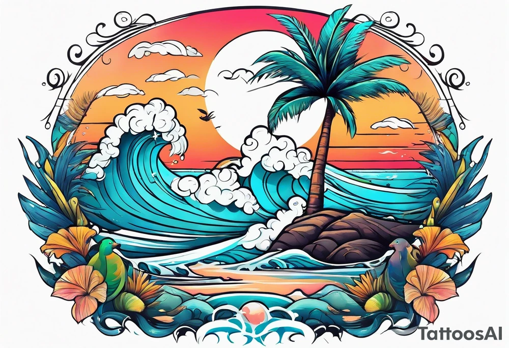 Animal , ocean, palm tattoo idea