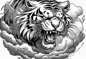 A thundergod tiger forearm tattoo, with lightning and clouds filling the area tattoo idea