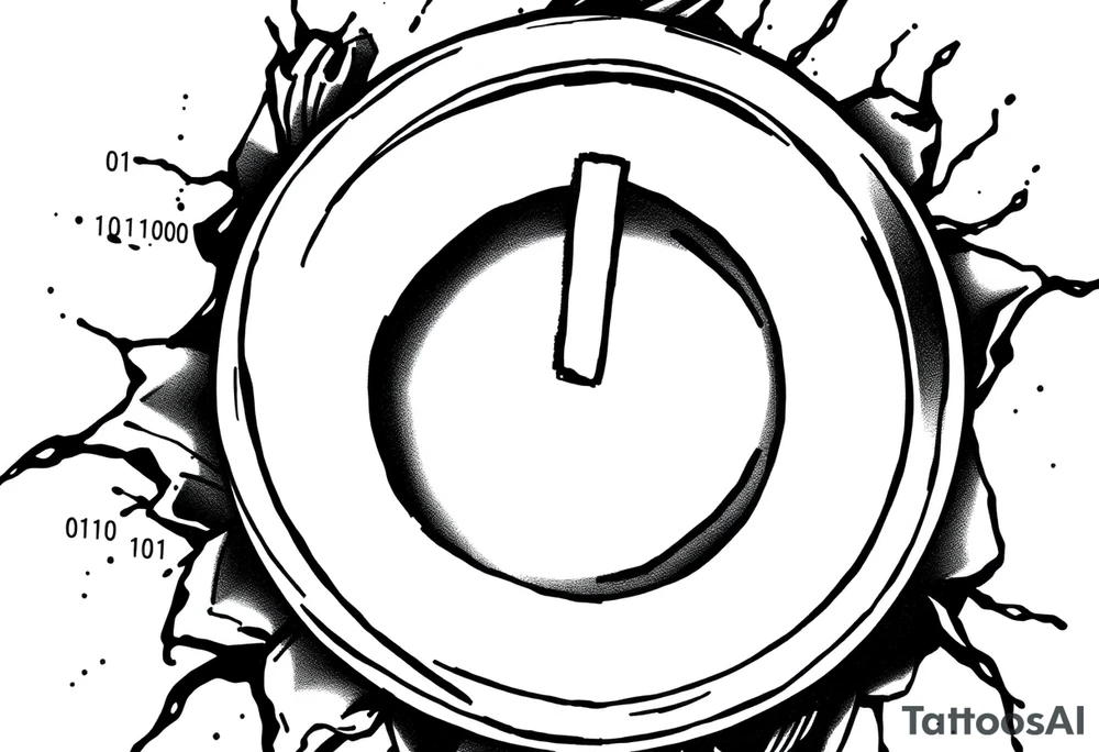 A Power Button with the Binary Text "00100001 01100011 01110000 01110101" Embedded in the background. tattoo idea