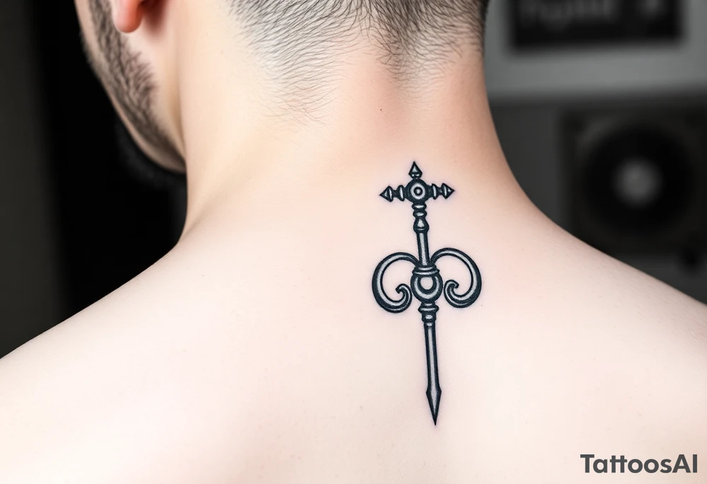 A single vajra placed on the right side, symbolizing unshakable strength, clarity of purpose, and the masculine force that cuts through obstacles. This design represents a man’s path to prosperity — steady, grounded, and undefeatable. It draws in success, protects against negativity, and channels disciplined action toward wealth, growth, and legacy. tattoo idea
