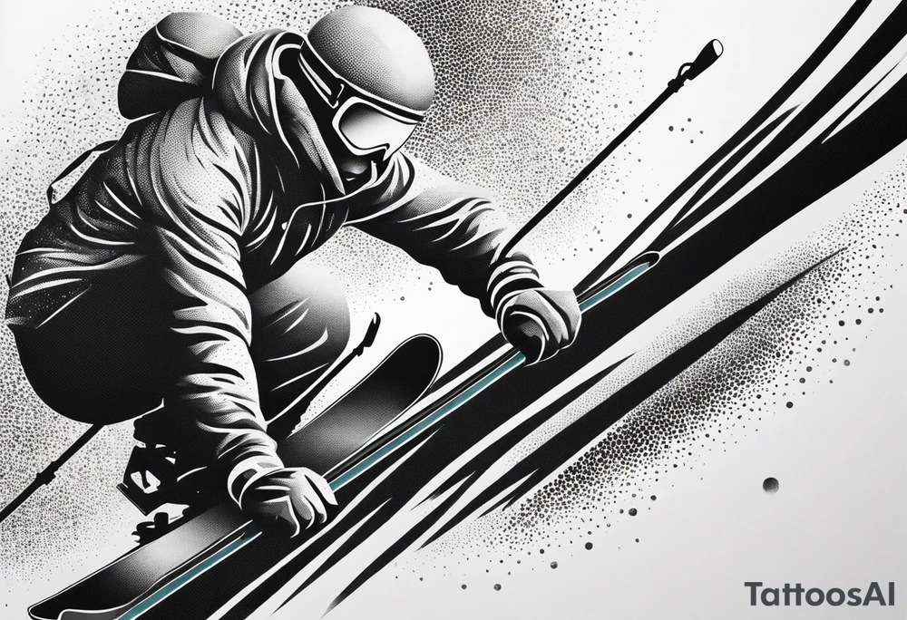 Skier in motion, fine line, more abstract tattoo idea
