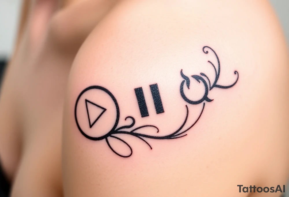 Powerful symbolic of play button, pause button, stop button and rewind tattoo idea