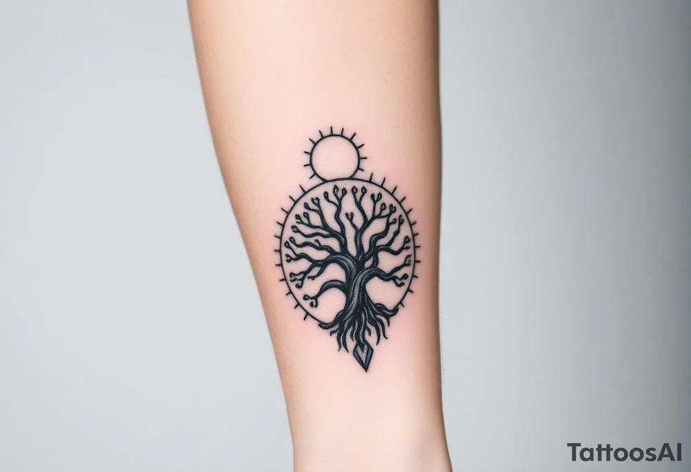 Sun and moon above tree of life tattoo idea