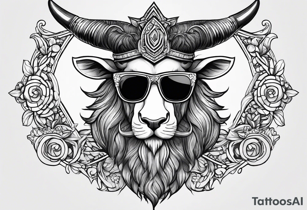 capricorn with beard and sunglasses tattoo idea