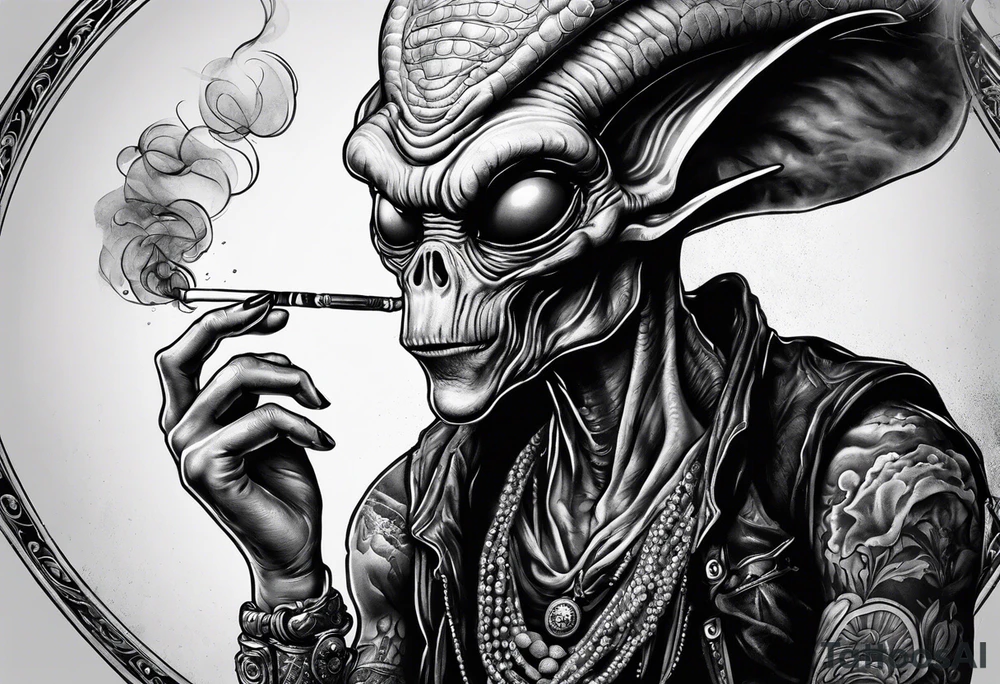 an alien smoking a cigarette tattoo idea
