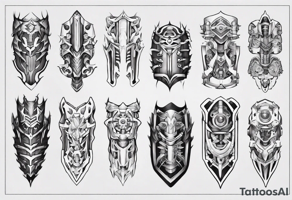 Leg armor mechanical symmetrical tattoo idea