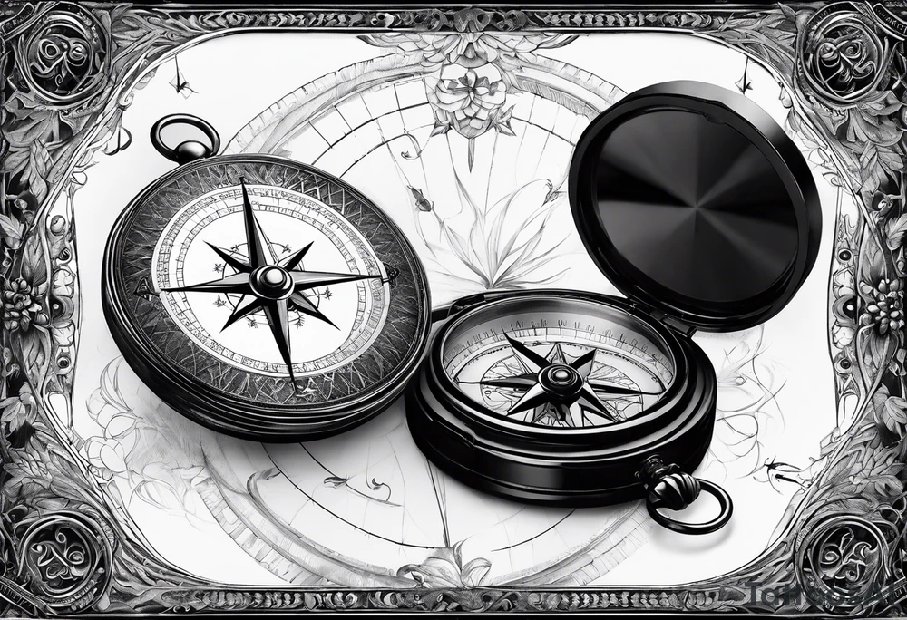 pocket compass opened with signature engraving on the top half inside tattoo idea pocket compass opened with signature engraving on the top half inside tattoo idea