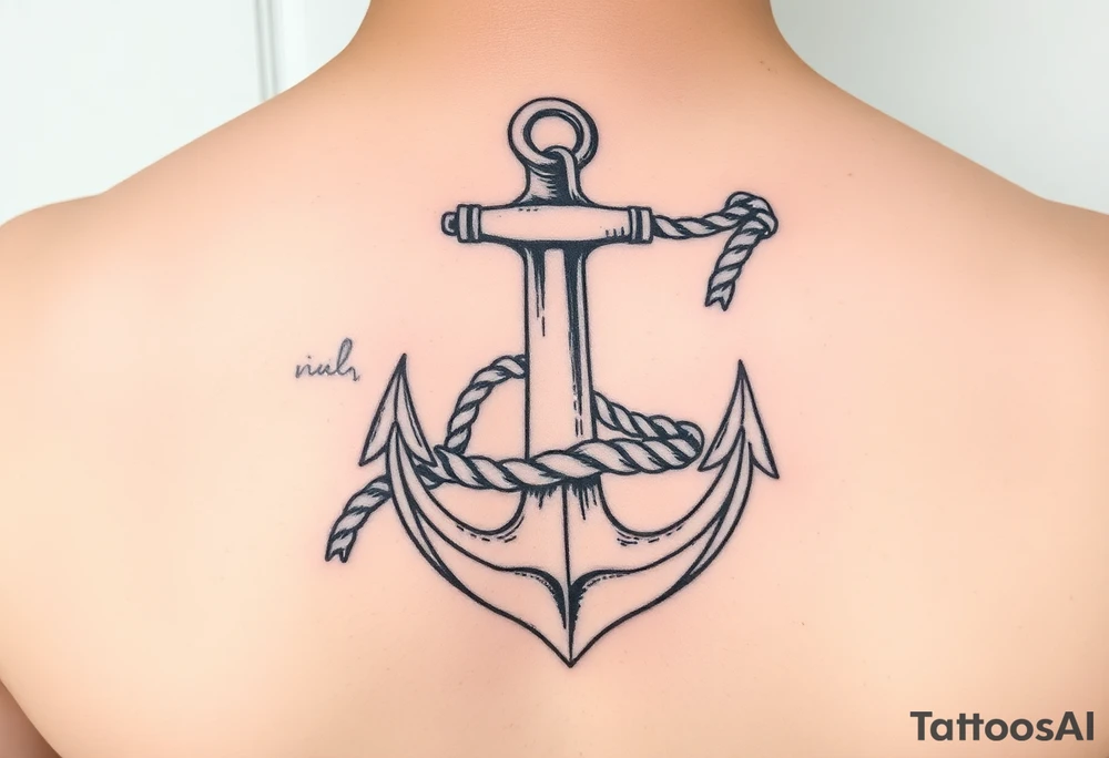 weathered anchor wrapped in nautical rope with sea waves tattoo idea