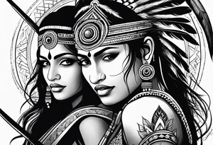 tribal indian couples with bow and arrows tattoo idea