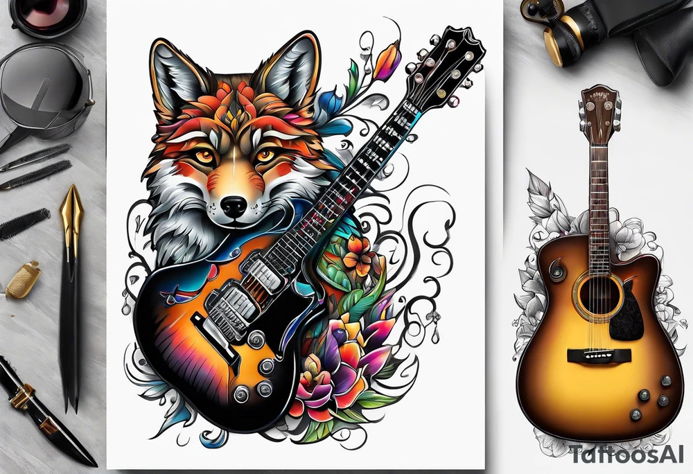 Animal fair and guitar tattoo idea