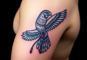 An Egyptian Falcon (Horus) Carrying a Rosary (only red, blue and black are possible colors) tattoo idea