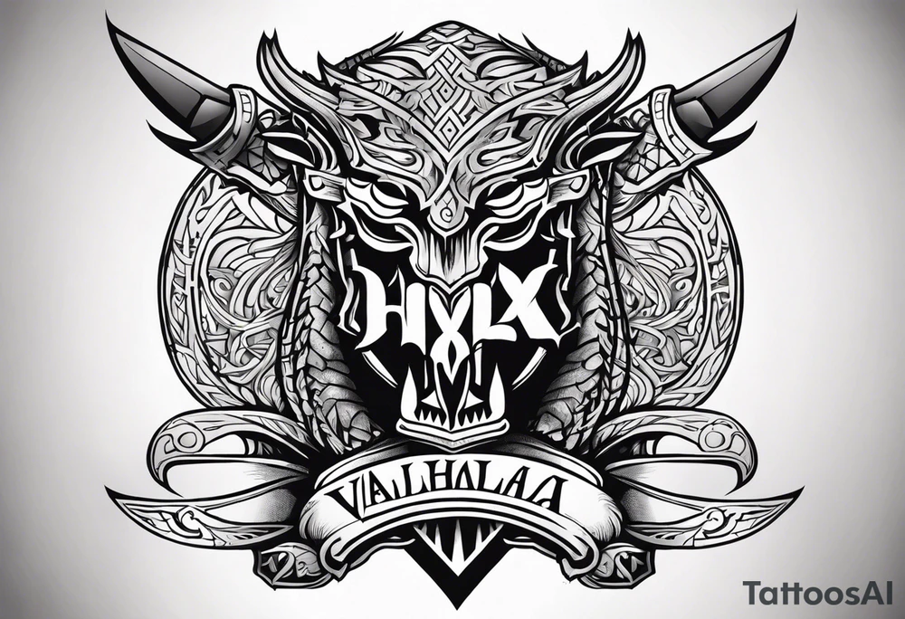 Valhalla sword dragon head axe viking church tattoo idea