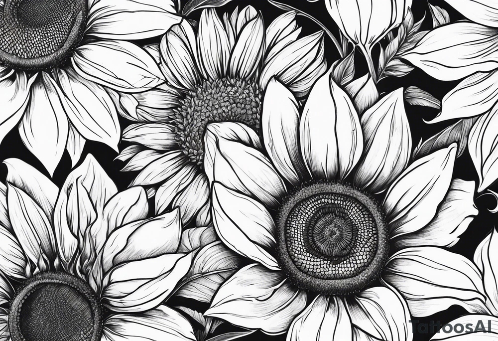 Sunflower and rose flower tattoo idea