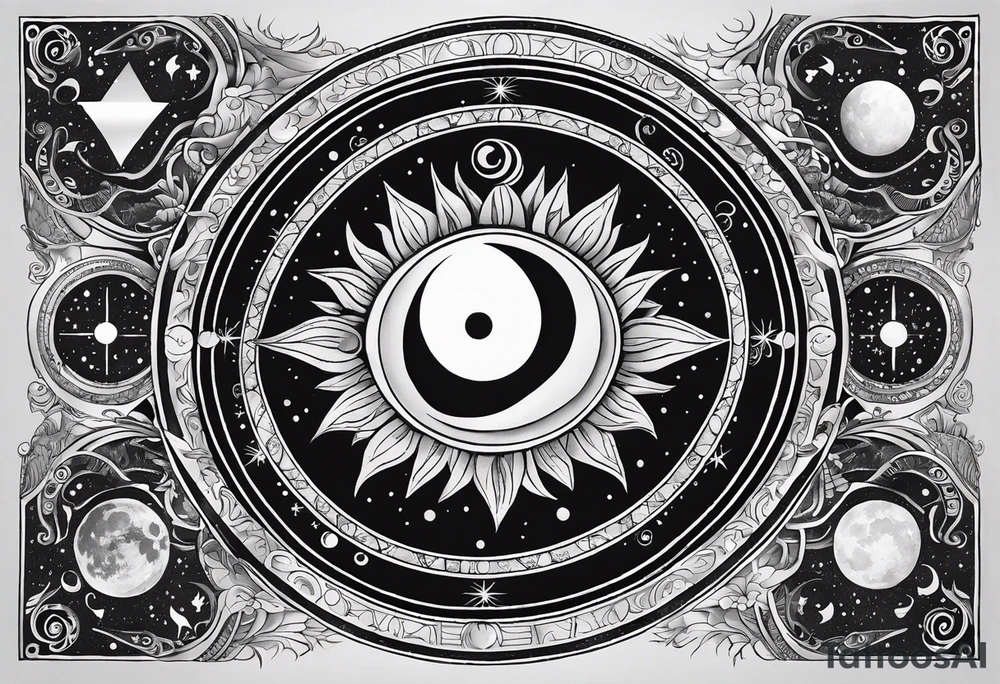 Astrology, Cancer, Natal Chart, symbolic, vision, yin yang, the moon, the sun, Uranus, Pluto, spiritual third eye, mystical armband tattoo idea