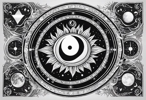 Astrology, Cancer, Natal Chart, symbolic, vision, yin yang, the moon, the sun, Uranus, Pluto, spiritual third eye, mystical armband tattoo idea