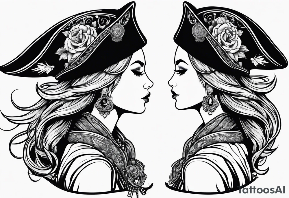 Side profile pirate girl tattoo idea