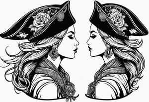Side profile pirate girl tattoo idea
