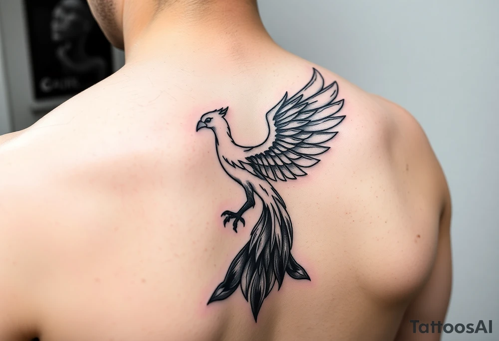 Side arm tattoo with the phoenix rising from the ashes linked with libra sign and based on discipline and the help of God.Geometric and abstract style tattoo idea