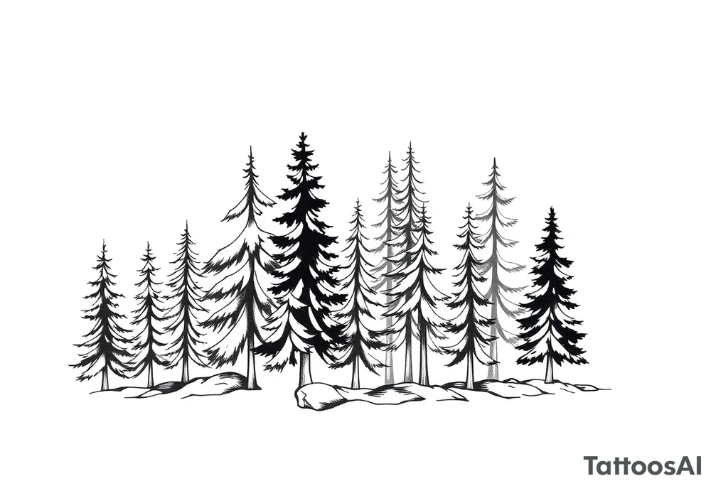 Coniferous forest trees in blackvand gray tattoo sleeve tattoo idea Coniferous forest trees in blackvand gray tattoo sleeve tattoo idea