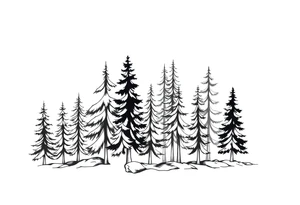 Coniferous forest trees in blackvand gray tattoo sleeve tattoo idea