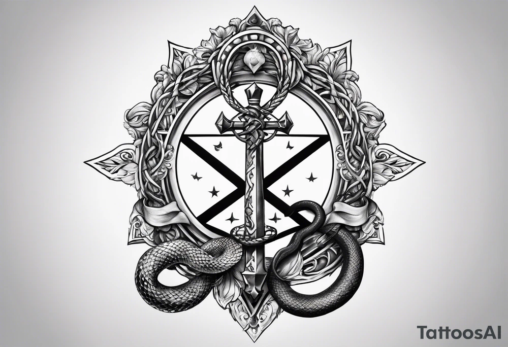 staff of caduceus snakes square and compass tattoo idea