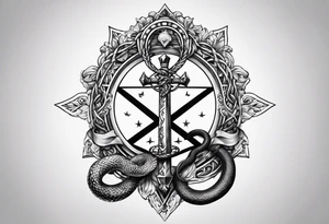 staff of caduceus snakes square and compass tattoo idea