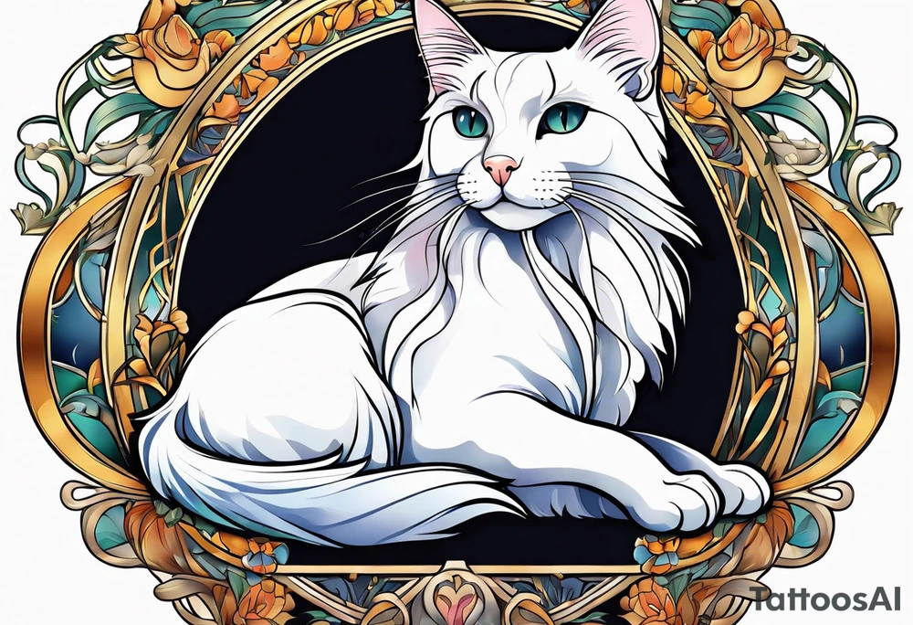 Art nouveau calico cat tattoo idea