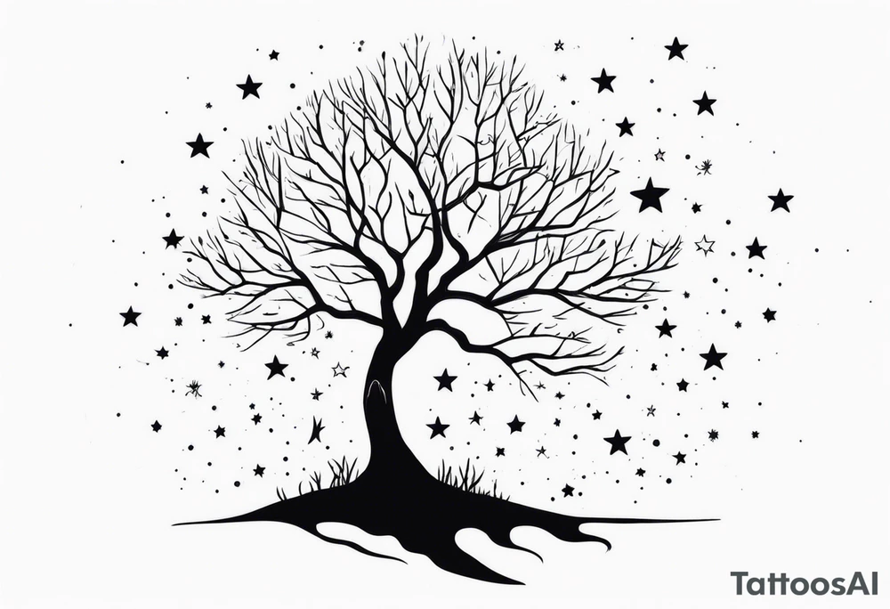 poison tree with no leaves and stars tattoo idea