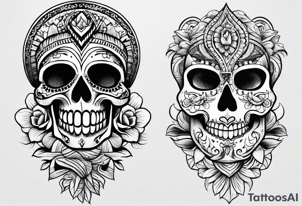 Black and white Mexican style sleeve tattoo idea