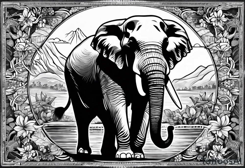 compas thailand country outline with elephant tattoo idea