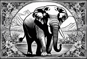 compas thailand country outline with elephant tattoo idea