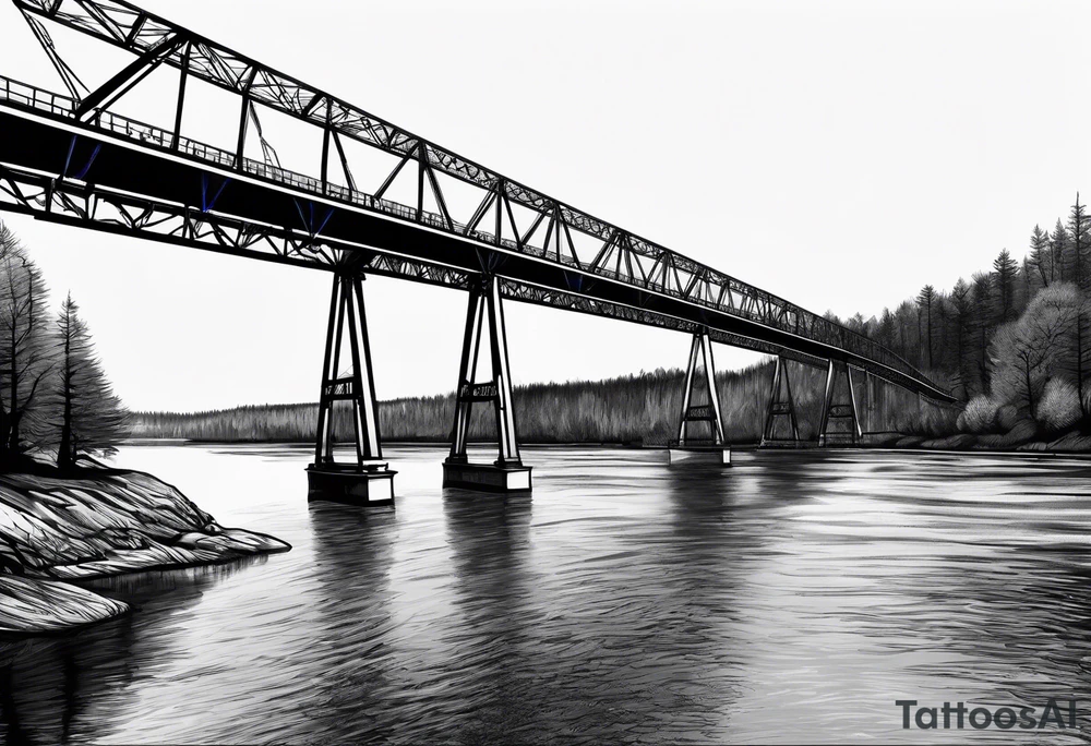 steel truss cantilever bridge over river, tattoo idea