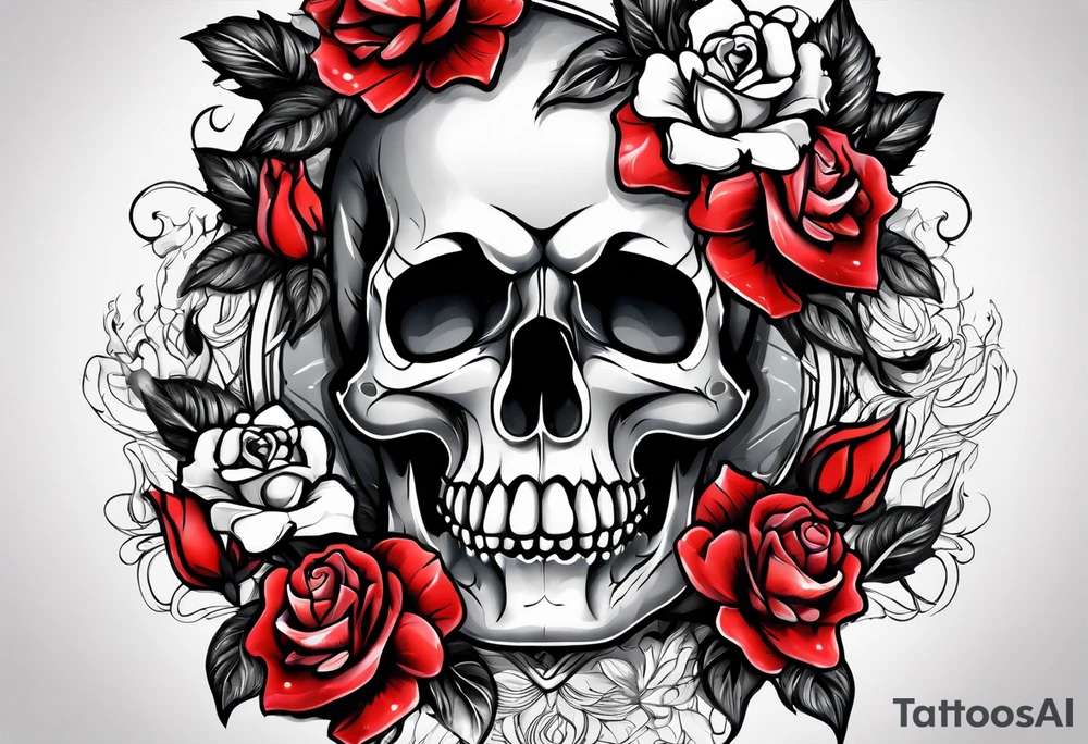 skull and roses tattoo idea