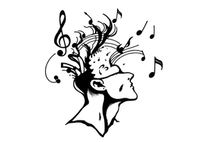 head breaking open into music notes tattoo idea